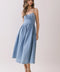 Smocked Back Denim Midi Dress