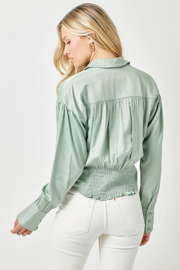 Smocked Back Shirt Seafoam-Shirt-Mystree-S-Seafoam-Urbanheer