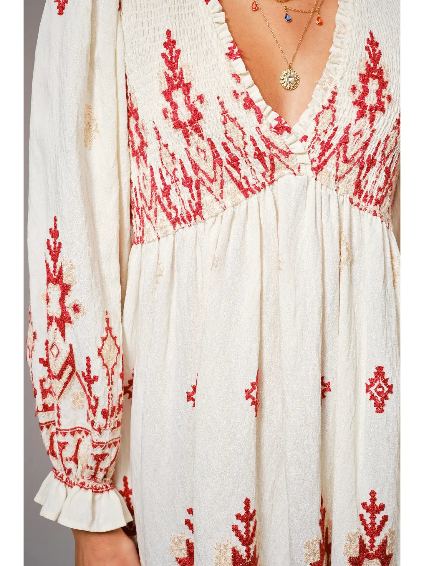 Smocked Boho Embroidered Dress
