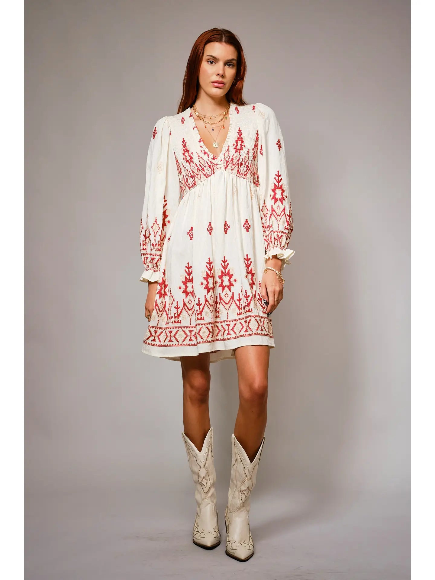 Smocked Boho Embroidered Dress