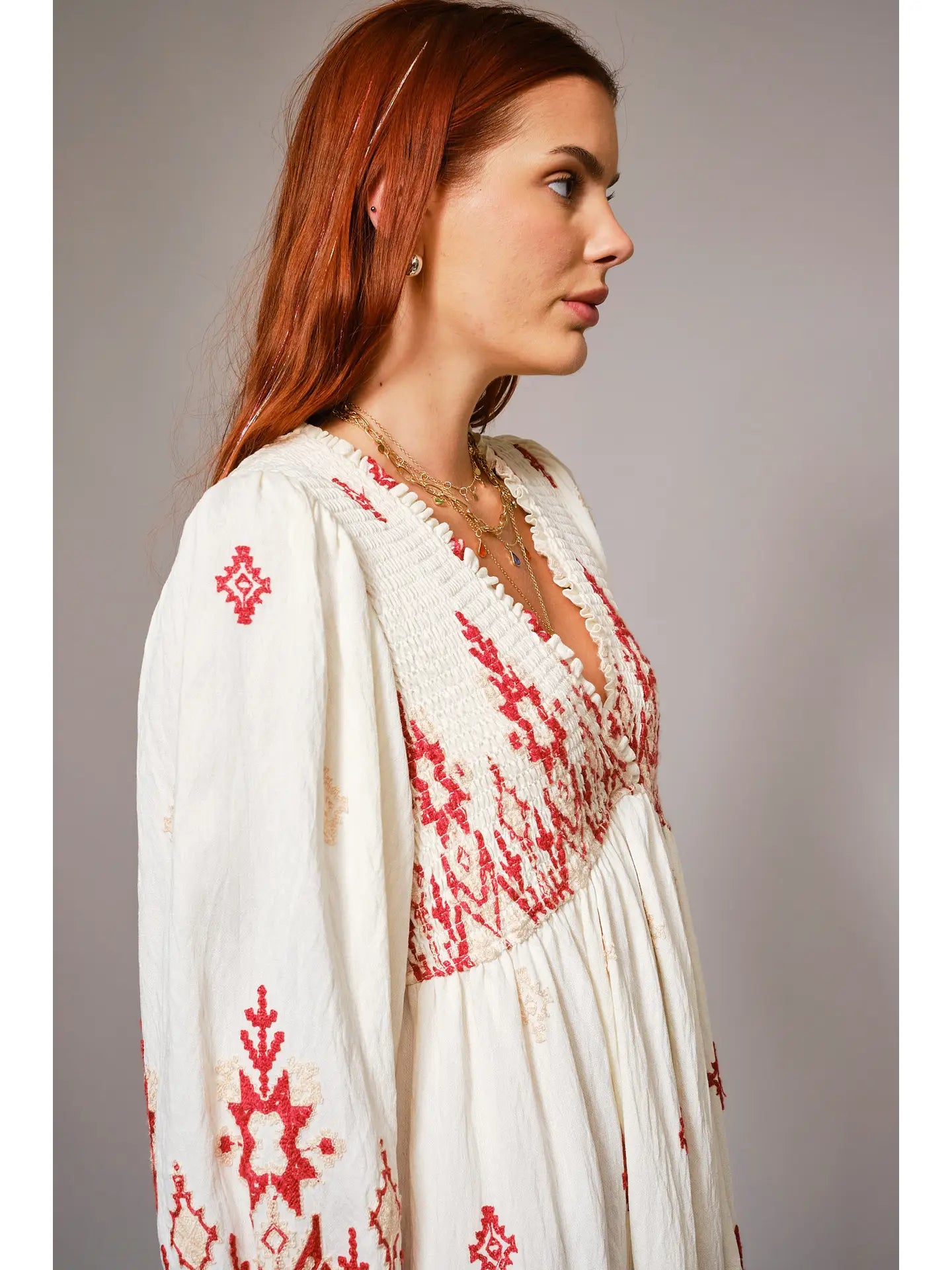 Smocked Boho Embroidered Dress