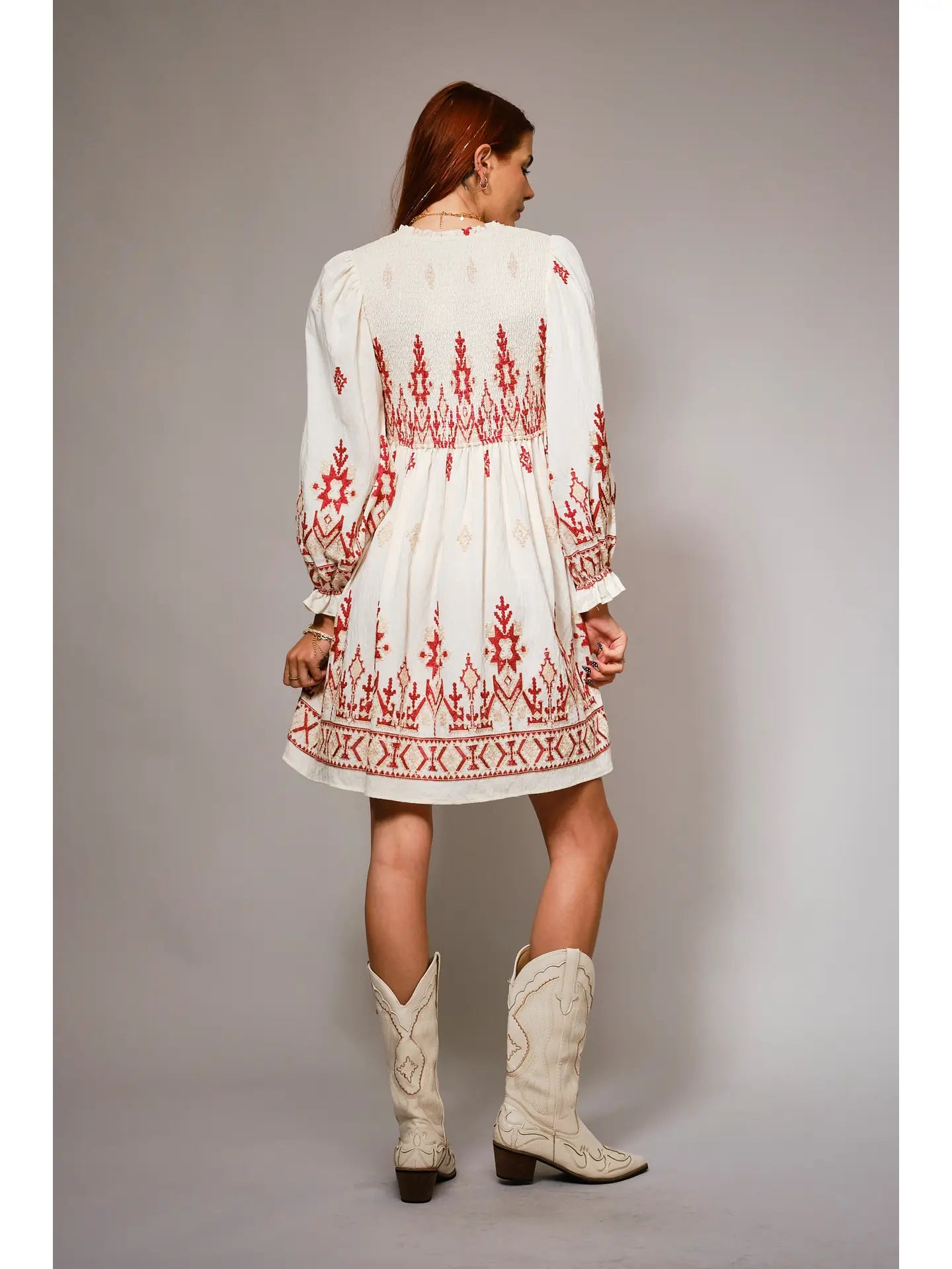 Smocked Boho Embroidered Dress
