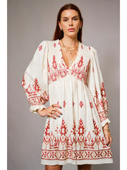 Smocked Boho Embroidered Dress