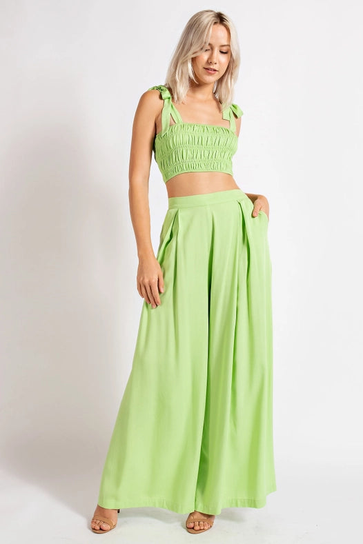 Smocked Crop Top w/ Bow Shoulder Strap LIME-Crop Tops-Edit by Nine-S-LIME-Urbanheer