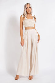 Smocked Crop Top w/ Bow Shoulder Strap NATURAL-Crop Tops-Edit by Nine-S-NATURAL-Urbanheer