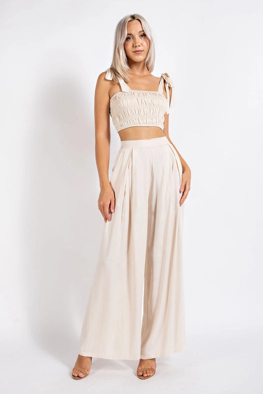 Smocked Crop Top w/ Bow Shoulder Strap NATURAL-Crop Tops-Edit by Nine-S-NATURAL-Urbanheer