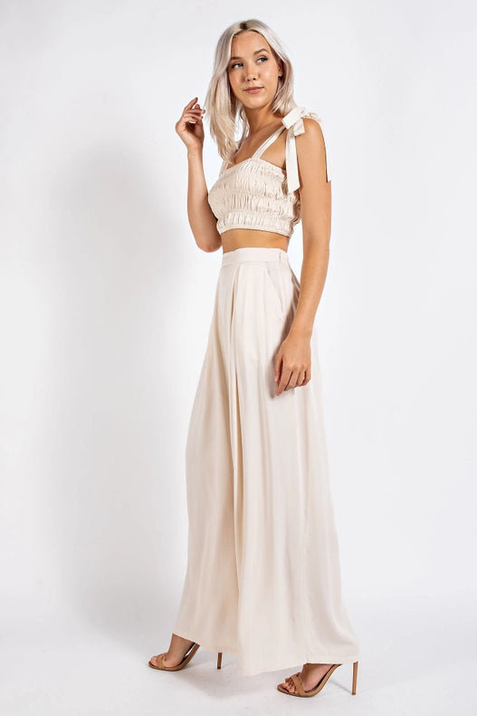 Smocked Crop Top w/ Bow Shoulder Strap NATURAL-Crop Tops-Edit by Nine-S-NATURAL-Urbanheer