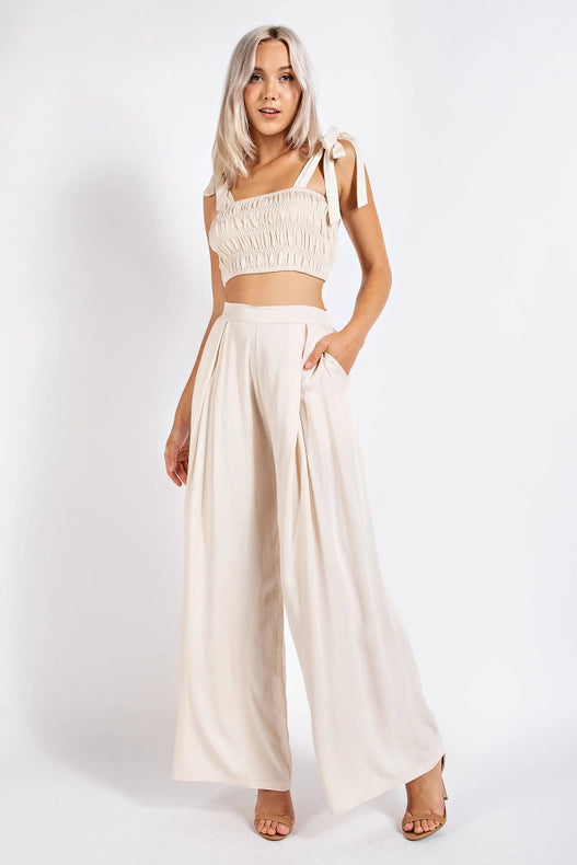 Smocked Crop Top w/ Bow Shoulder Strap NATURAL-Crop Tops-Edit by Nine-S-NATURAL-Urbanheer