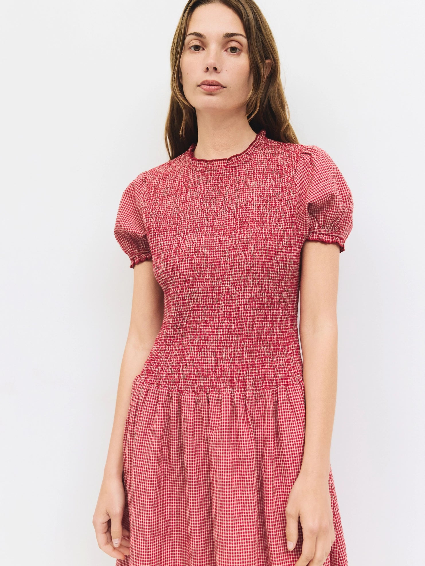 Smocked Gingham Midi Dress