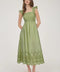Smocked Ruffle Sleeve Eyelet Hem Midi Dress LIGHT KIWI-Dress-Blu Pepper-S-LIGHT KIWI-Urbanheer