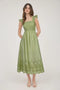 Smocked Ruffle Sleeve Eyelet Hem Midi Dress LIGHT KIWI-Dress-Blu Pepper-S-LIGHT KIWI-Urbanheer