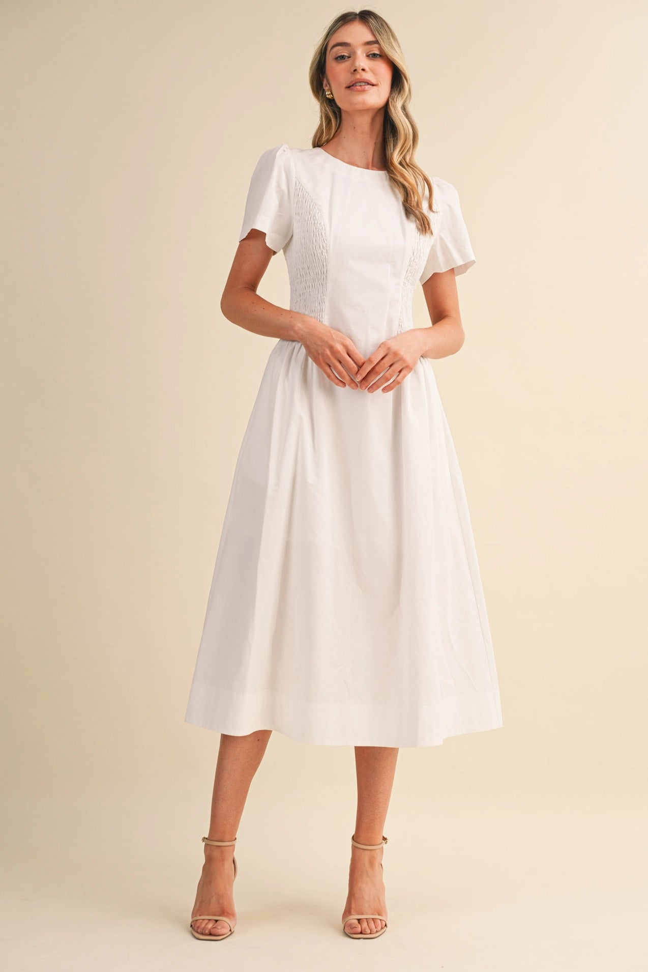 Smocked Side Midi Dress - Off-white