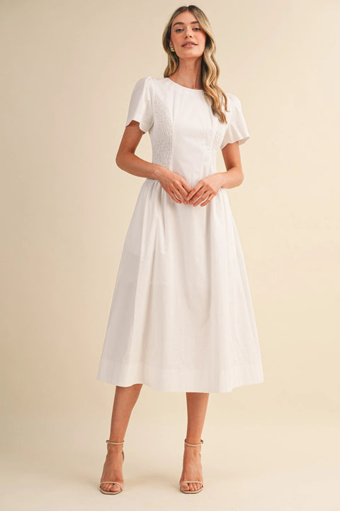 Smocked Side Midi Dress - Off-white