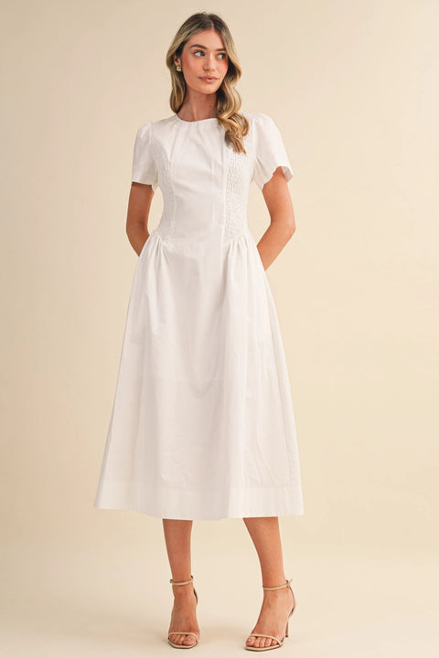 Smocked Side Midi Dress - Off-white