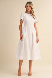 Smocked Side Midi Dress - Off-white