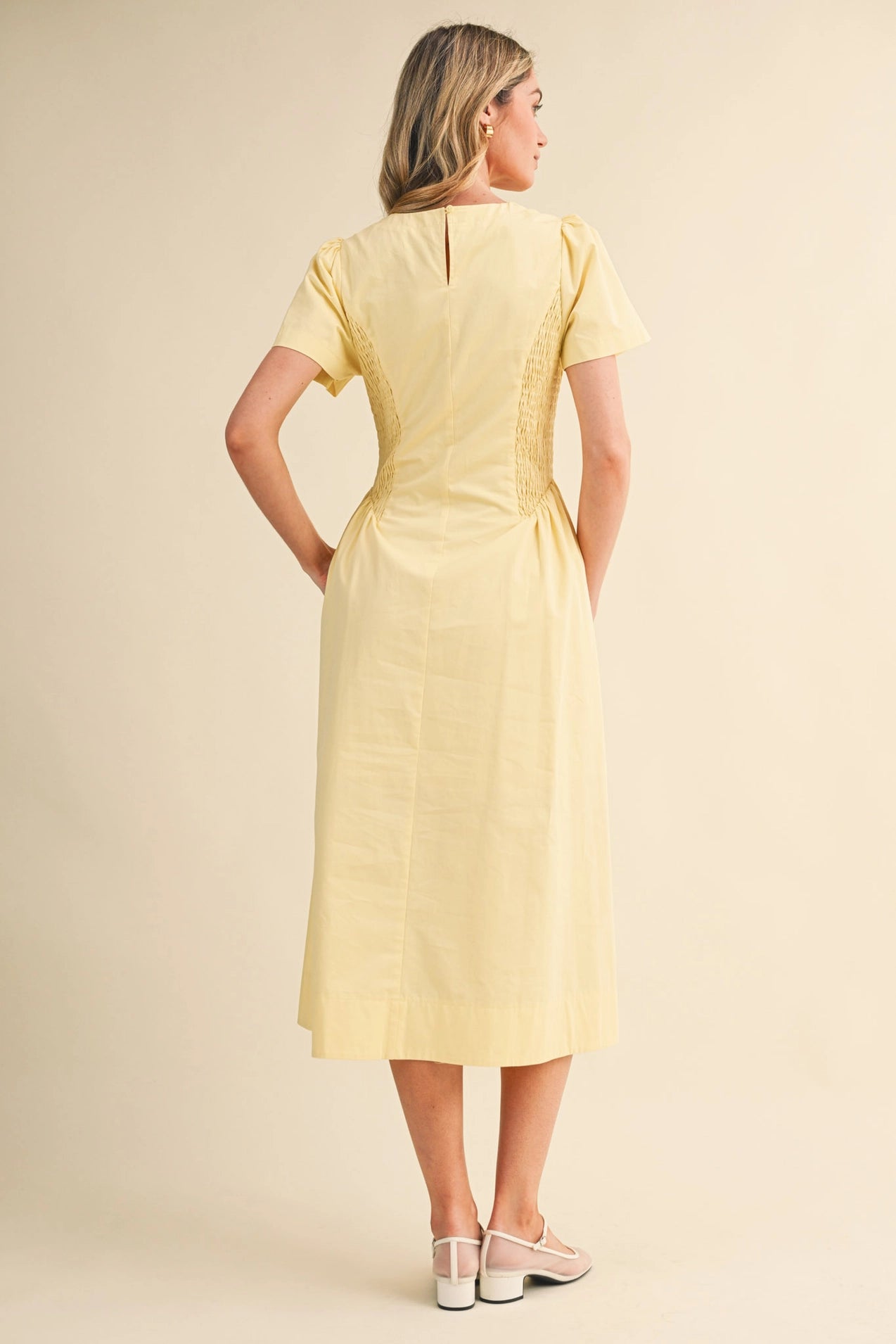Smocked Side Midi Dress - Pale Pink