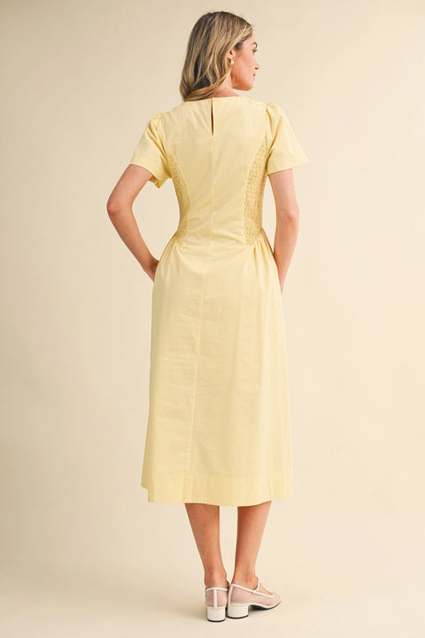 Smocked Side Midi Dress - Lemond Drop
