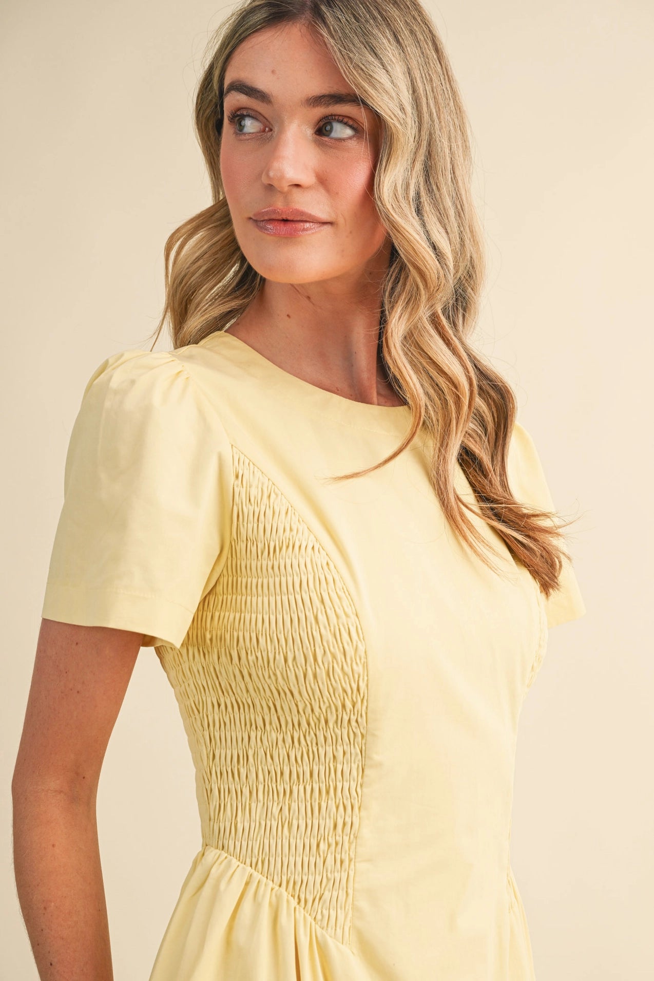 Smocked Side Midi Dress - Pale Pink