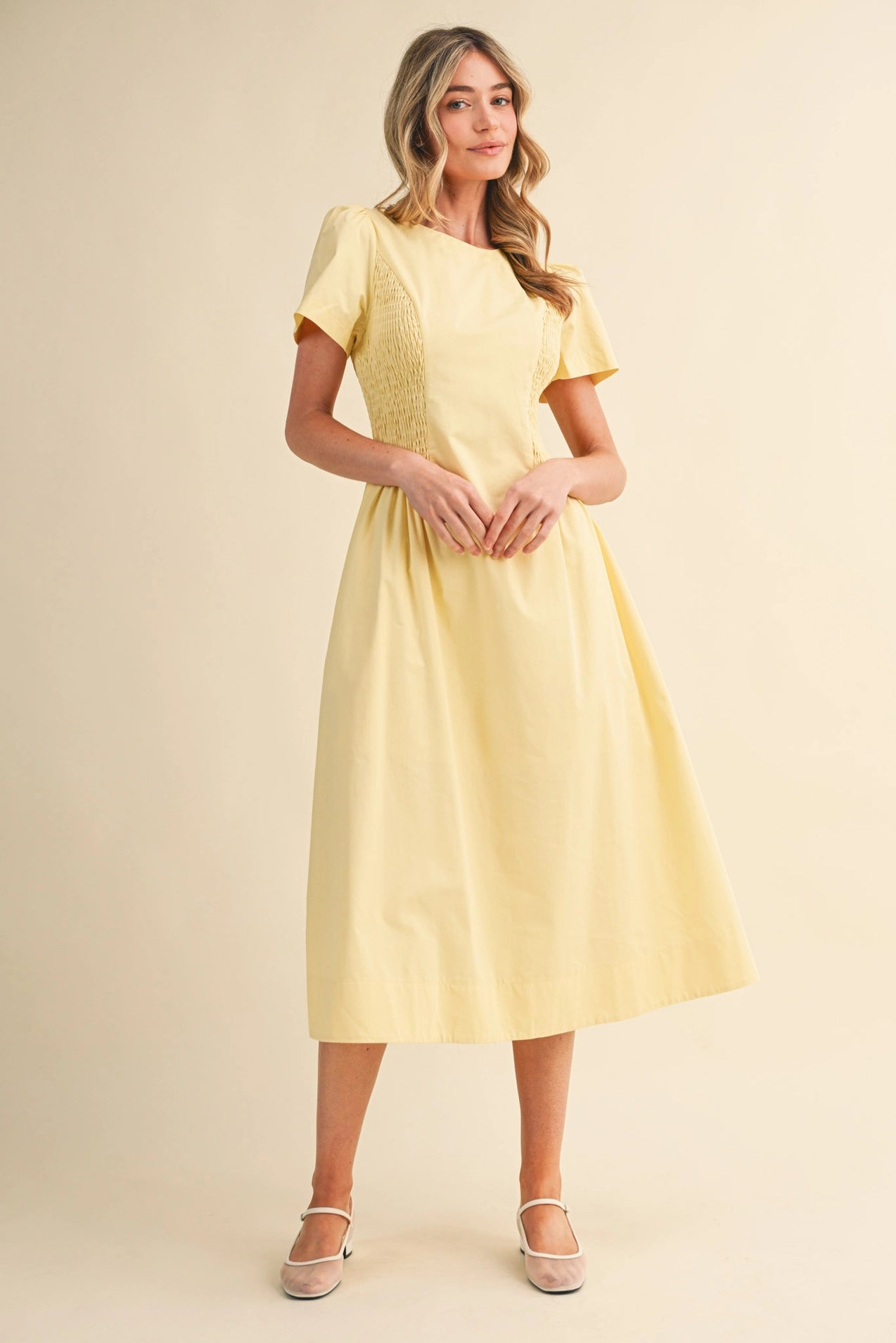 Smocked Side Midi Dress - Pale Pink