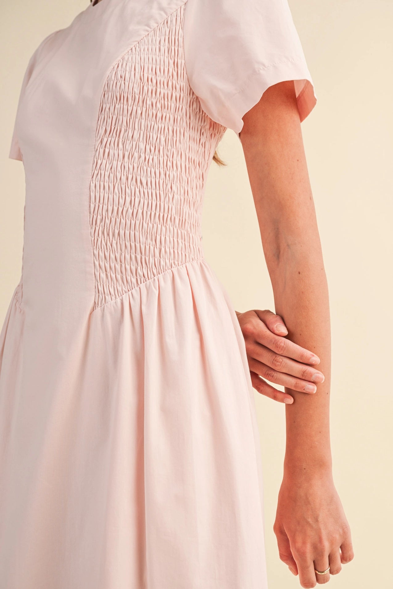 Smocked Side Midi Dress - Pale Pink