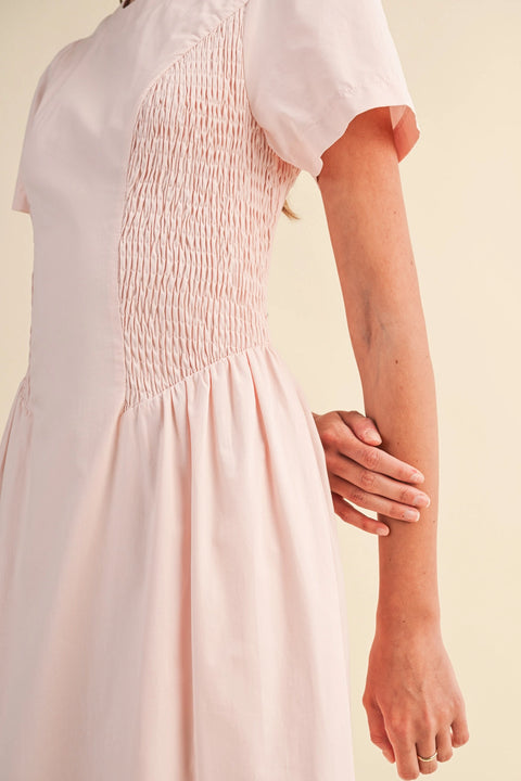 Smocked Side Midi Dress - Pale Pink