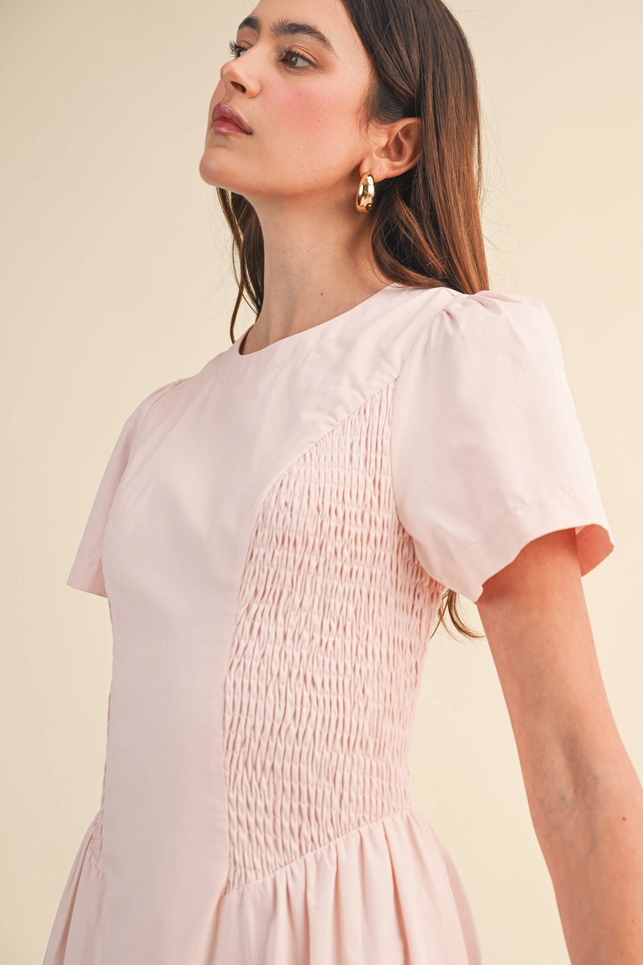 Smocked Side Midi Dress - Pale Pink
