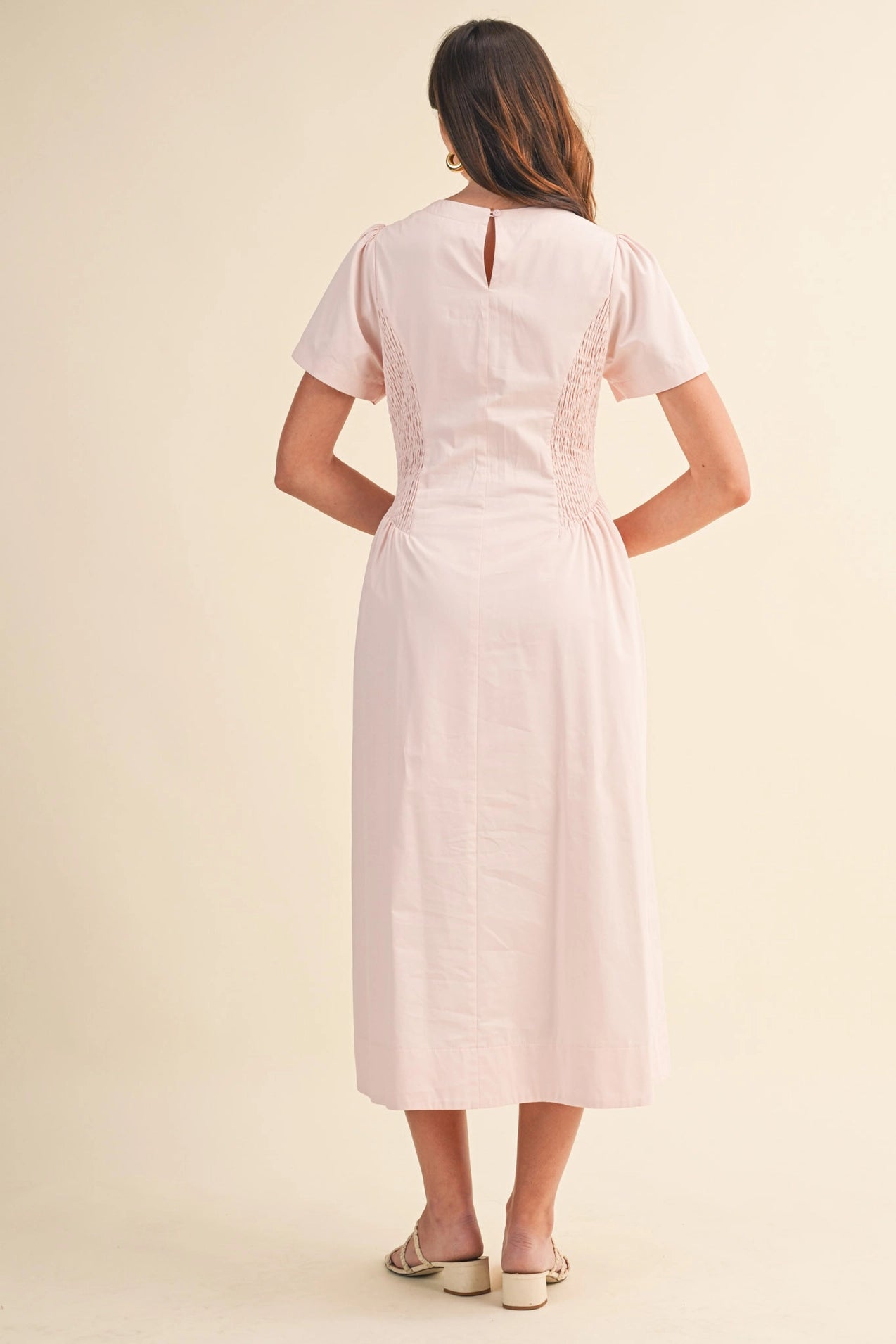 Smocked Side Midi Dress - Pale Pink