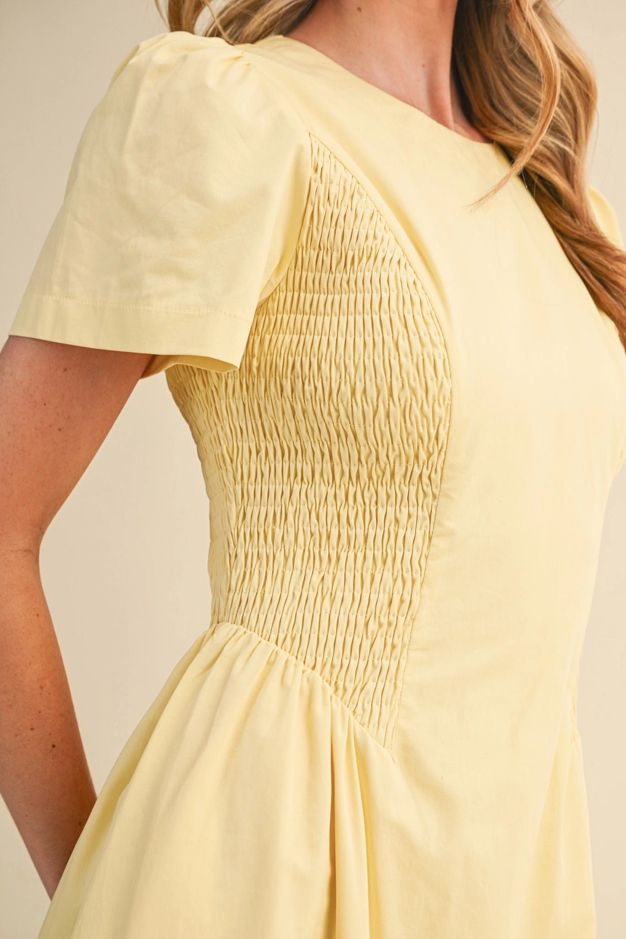 Smocked Side Midi Dress - Pale Pink