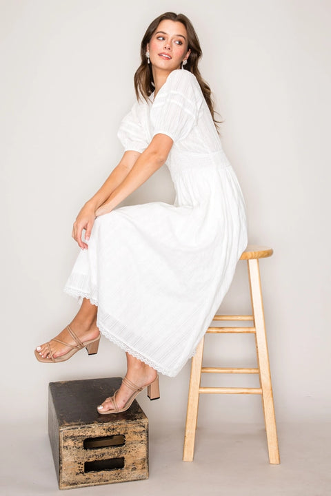 Smocked Waist Dress White-Dress-Curds and Whey-XS-Urbanheer