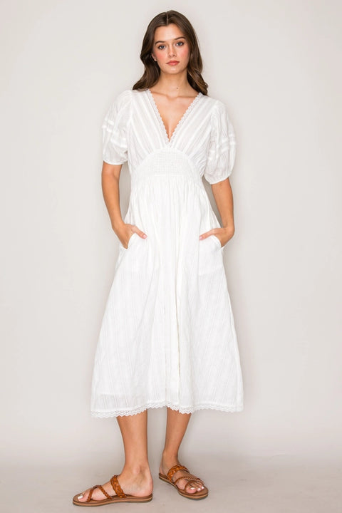 Smocked Waist Dress White-Dress-Curds and Whey-XS-Urbanheer