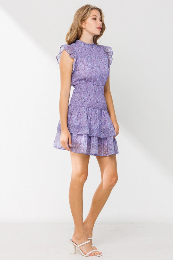 Smocking Detail Mini Dress Lavender-Dress-Dear Daisy-S-Lavender-Urbanheer