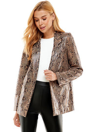 Snake Skin Print Front Open Blazer-Blazer-TCEC-S-BROWN-Urbanheer