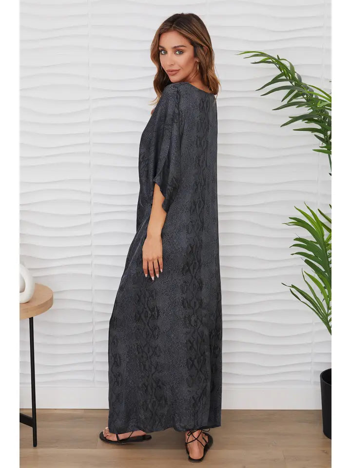Snake V-Neck Dolman Maxi Dress Gray-Dress-MILIO MILANO-XS-Gray-Urbanheer