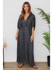 Snake V-Neck Dolman Maxi Dress Gray-Dress-MILIO MILANO-XS-Gray-Urbanheer