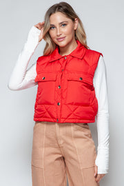 Snobbish Snap Down Quilted Crop Vest-Street 360-Red-S-Urbanheer