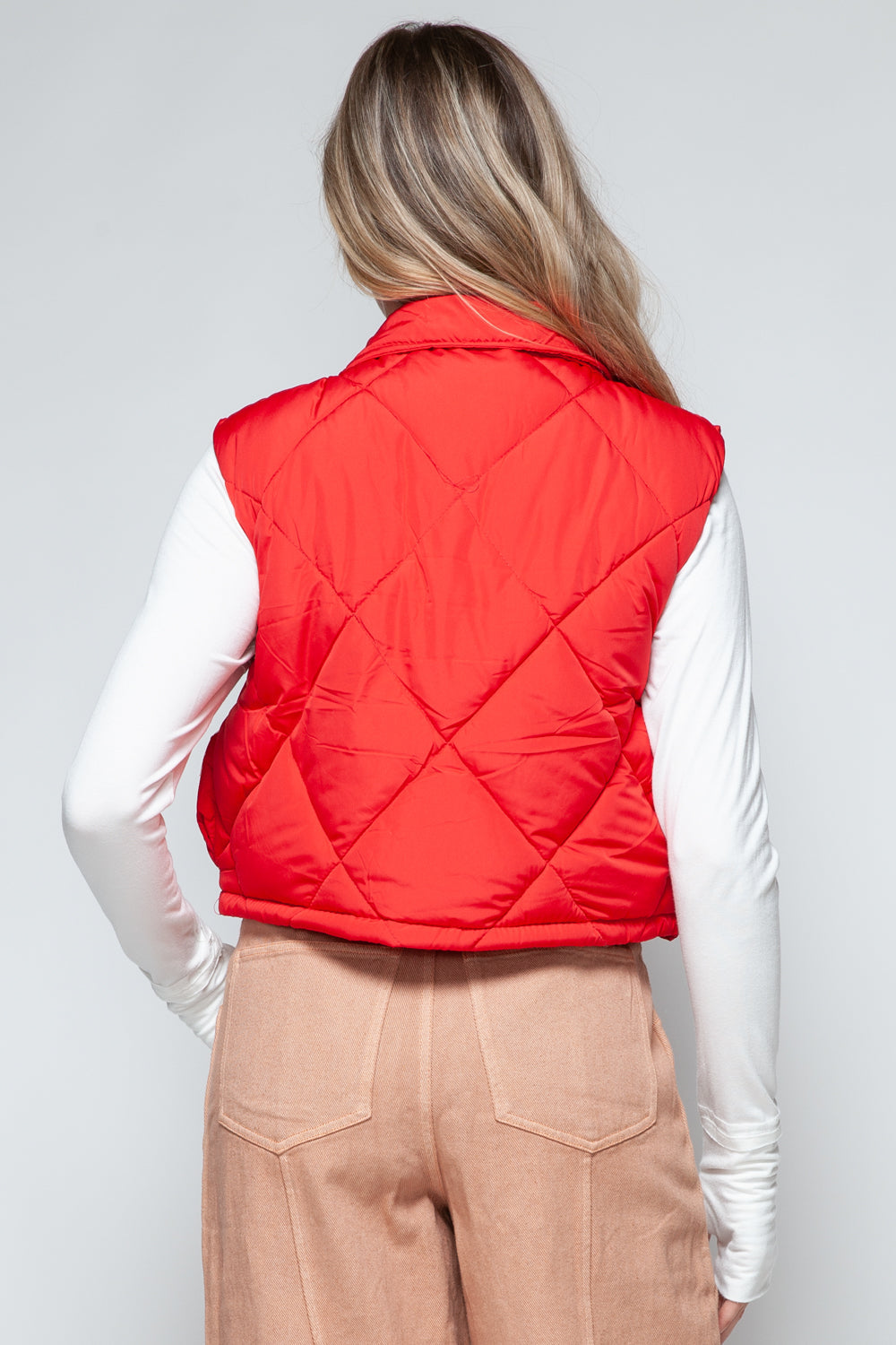 Snobbish Snap Down Quilted Crop Vest-Street 360-Red-S-Urbanheer