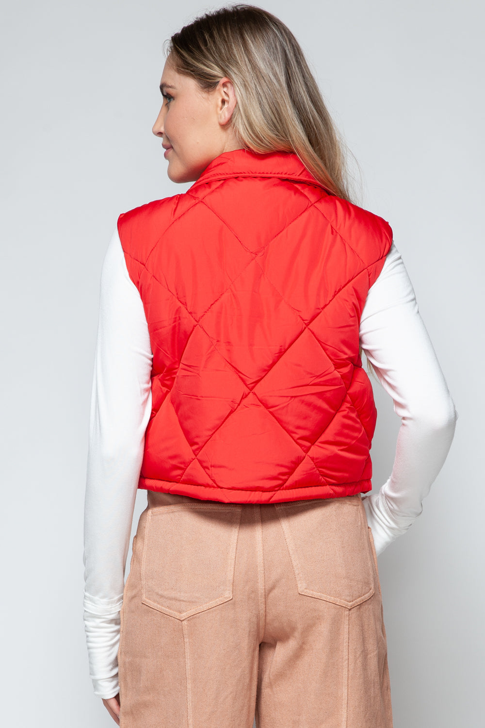 Snobbish Snap Down Quilted Crop Vest-Street 360-Red-S-Urbanheer