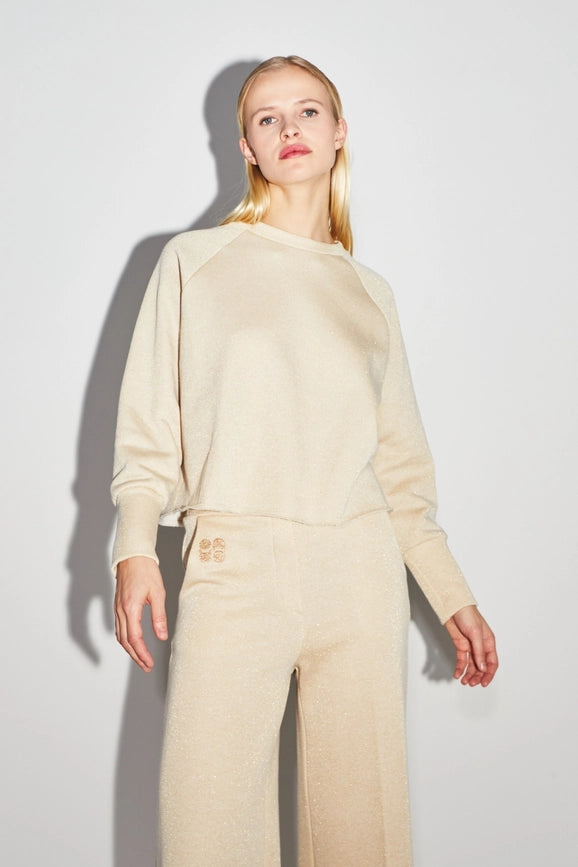 Sofia Jersey Lurex Beige Sweatshirt-Sweatshirts-IMPREVU-XS-Urbanheer