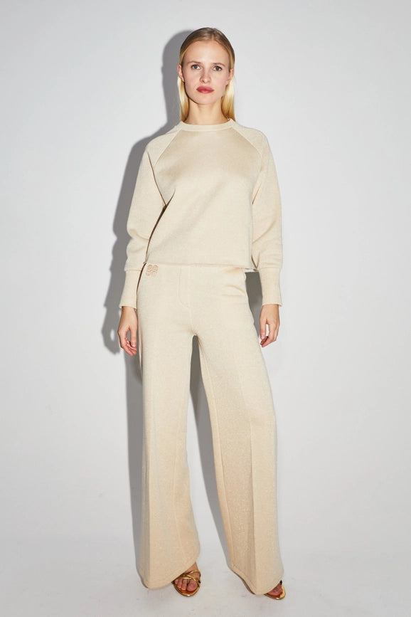 Sofia Jersey Lurex Beige Sweatshirt-Sweatshirts-IMPREVU-XS-Urbanheer