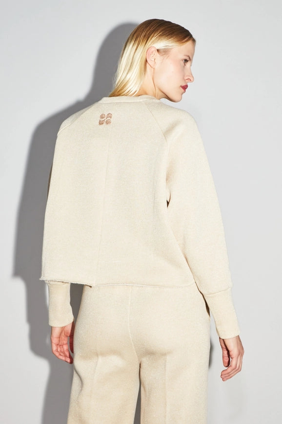 Sofia Jersey Lurex Beige Sweatshirt-Sweatshirts-IMPREVU-XS-Urbanheer