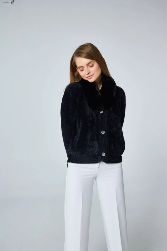 Soft Black Jacket with Lined Collar and Cuffs-Jackets-Frime-Black-Urbanheer