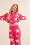 Soft Cozy Star Print Sweater with Pants HOT PINK-Set-Blue B-S-HOT PINK-Urbanheer