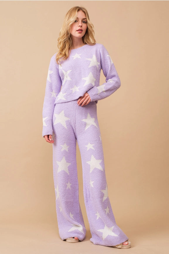 Soft Cozy Star Print Sweater with Pants LAVENDER-Set-Blue B-S-LAVENDER-Urbanheer