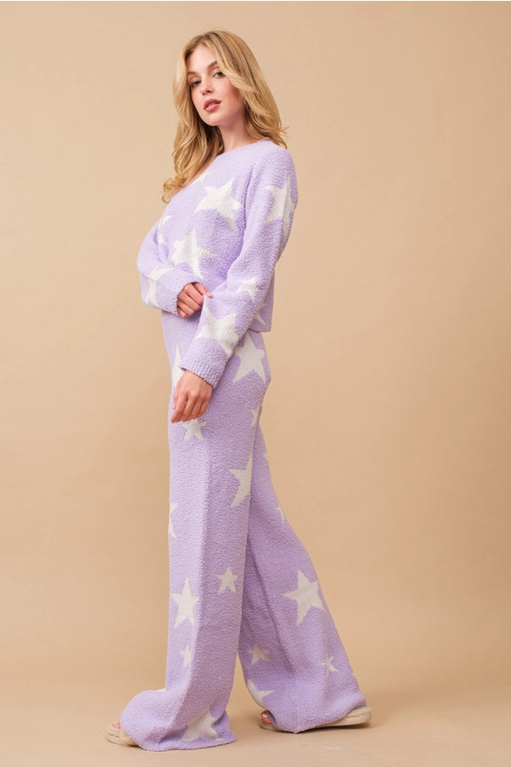 Soft Cozy Star Print Sweater with Pants LAVENDER-Set-Blue B-S-LAVENDER-Urbanheer