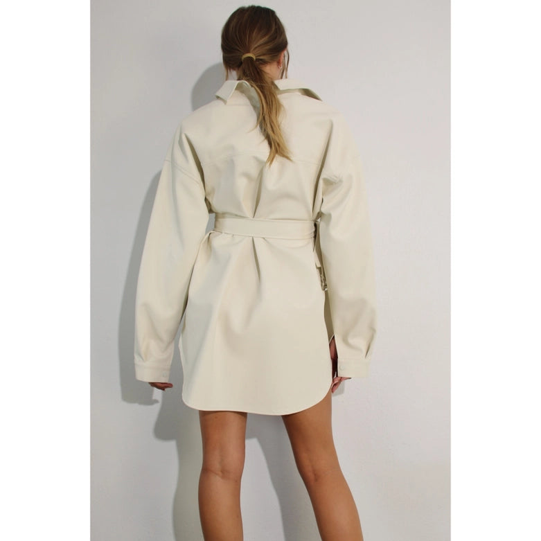 Soft Faux Leather Dress with Pocket Belt CREAM - S / CREAM Soft Faux Leather Dress with Pocket Belt CREAM - S / CREAM