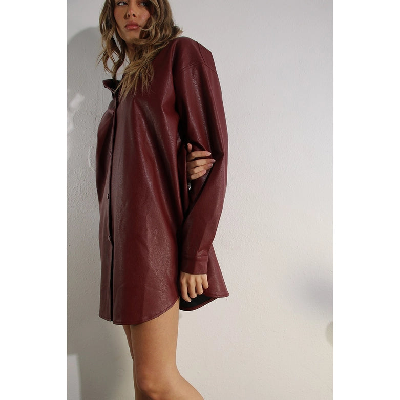 Soft Faux Leather Dress with Pocket Belt WINE-Dress-Mulla-S-WINE-Urbanheer
