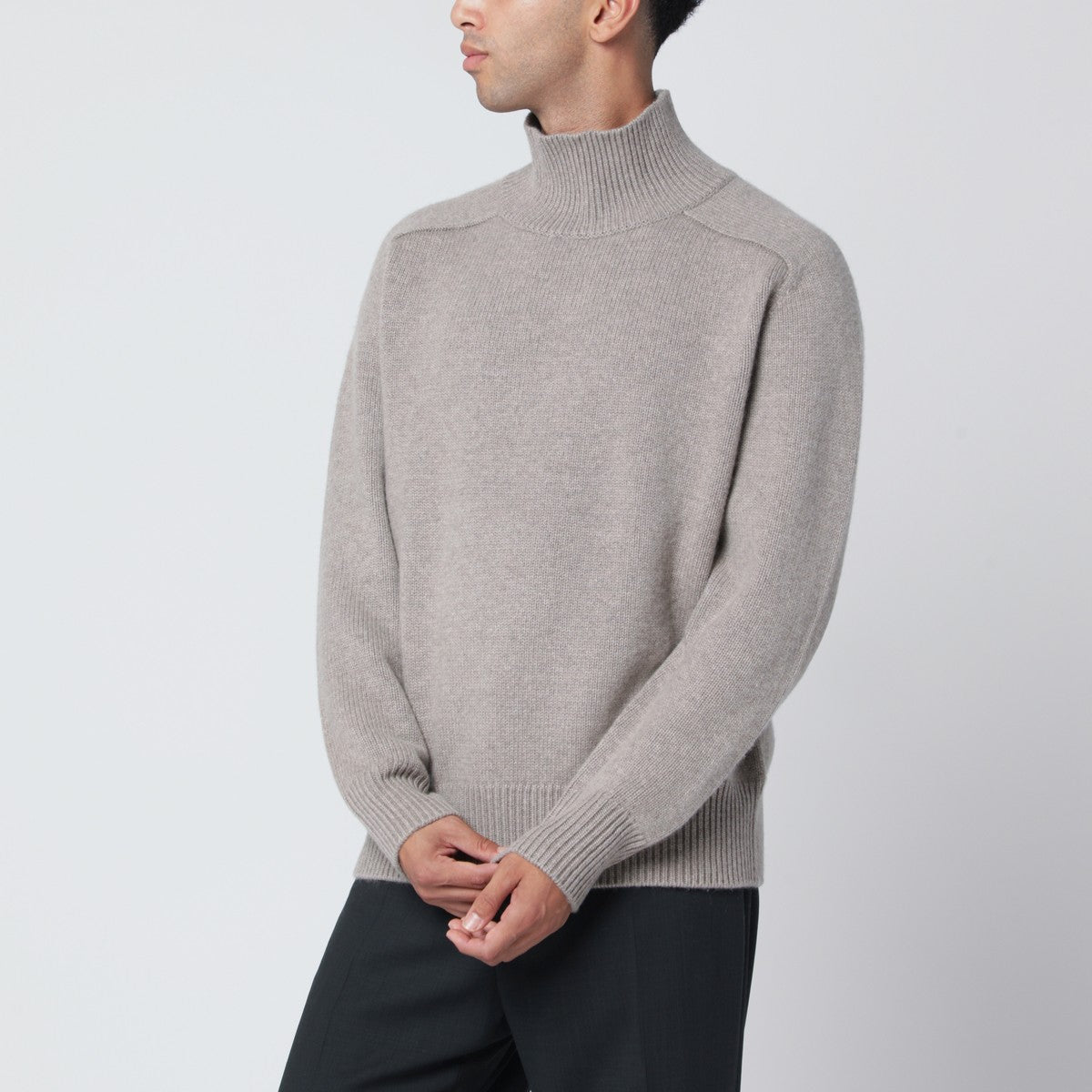 Soft Goat Greige cashmere turtleneck sweater