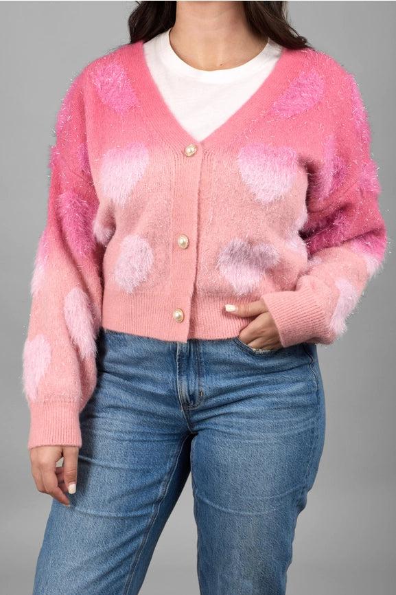 Soft Heart Ombré Cardigan Fuchsia-Cardigan-SAACHI-Fuchsia-Urbanheer
