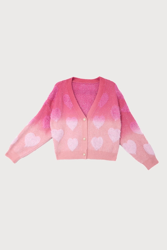 Soft Heart Ombré Cardigan Fuchsia-Cardigan-SAACHI-Fuchsia-Urbanheer