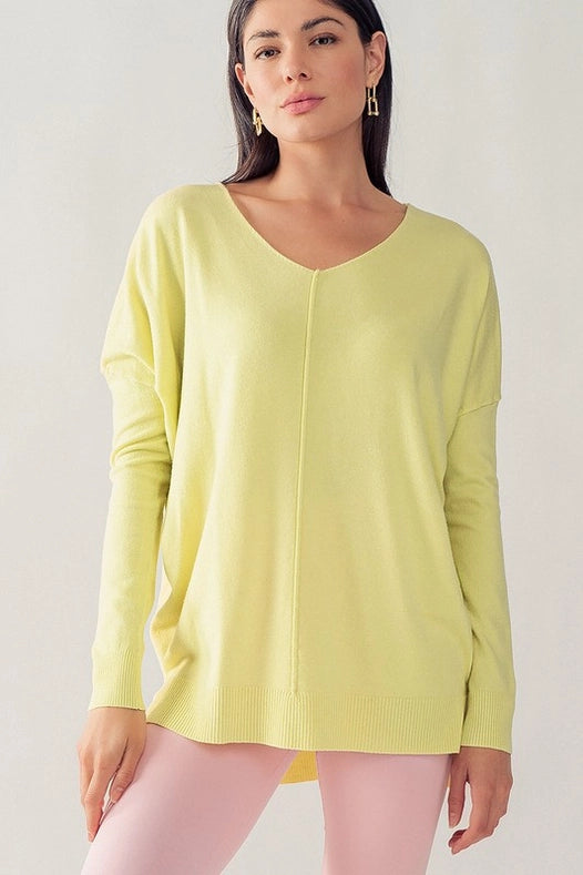 Soft High-Low Tunic Sweater PALE LIME-Sweater-Urban Daizy-S-PALE LIME-Urbanheer